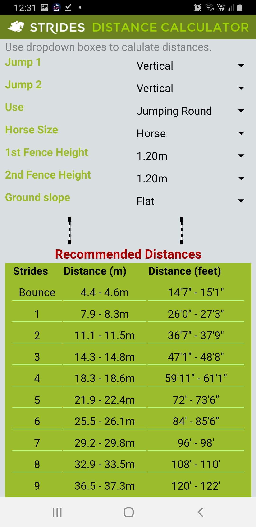 Android screen shot of Strides Distance Calculator